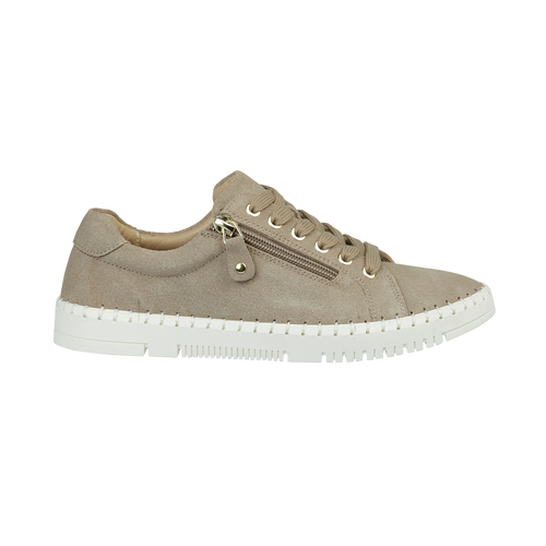Side Suede ladies taupe trainer lace up Cadiz Shoes by Emma 