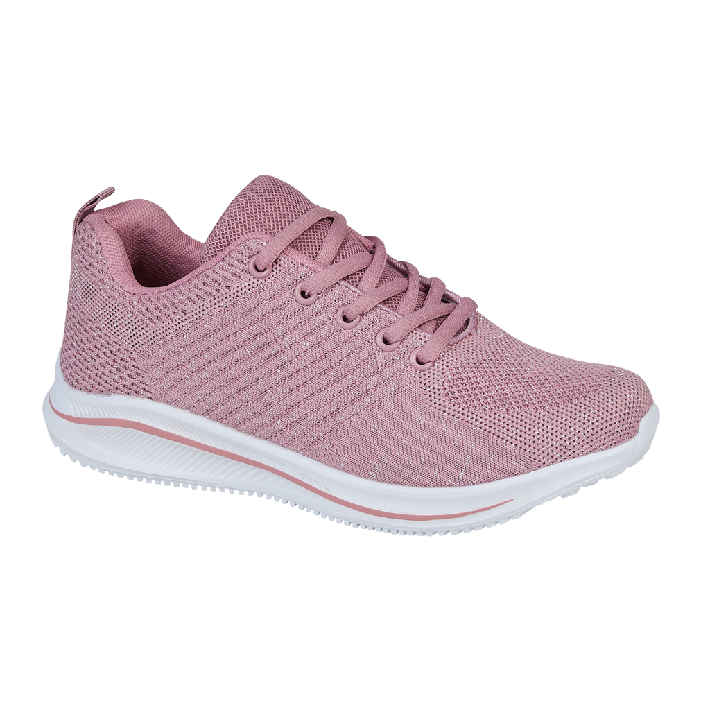 Front pink lace up knitted trainer  with white sole California Urban Jacks 