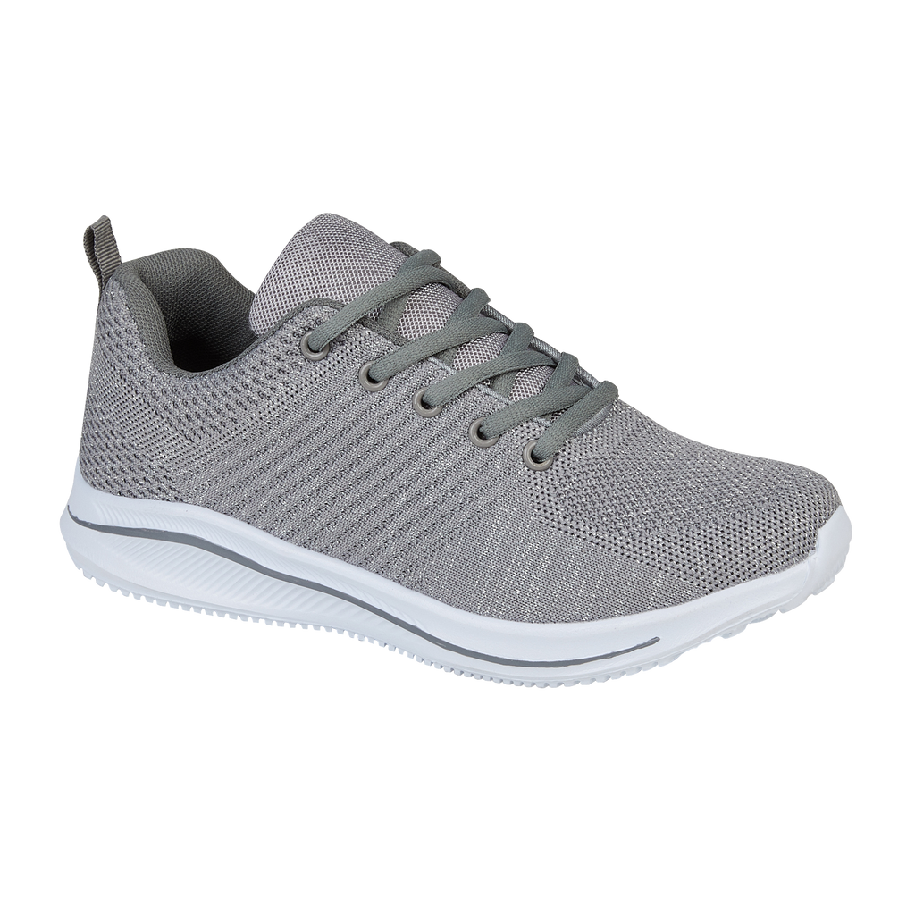 Front grey lace up knitted trainer  with white sole California Urban Jacks 