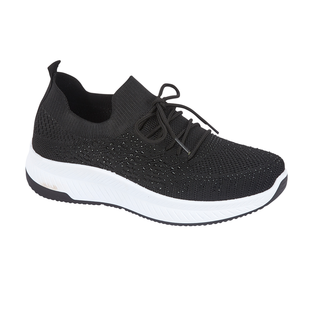 Instep Black lace up diamante trainers with white sole Calypso Urban Jacks