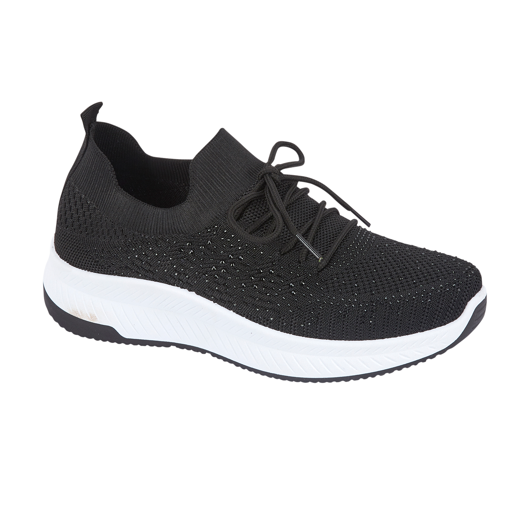 Instep Black lace up diamante trainers with white sole Calypso Urban Jacks