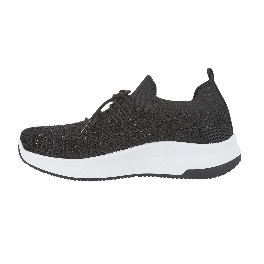 Side Black lace up diamante trainer instep with white sole Calypso Urban Jacks