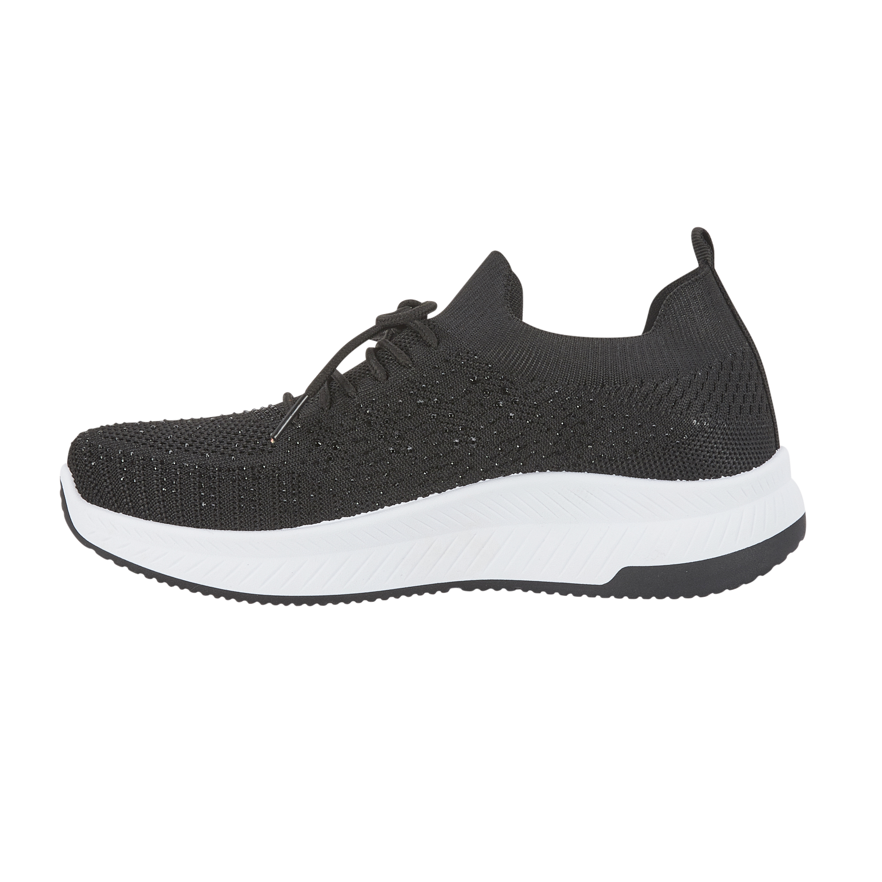 Side Black lace up diamante trainer instep with white sole Calypso Urban Jacks