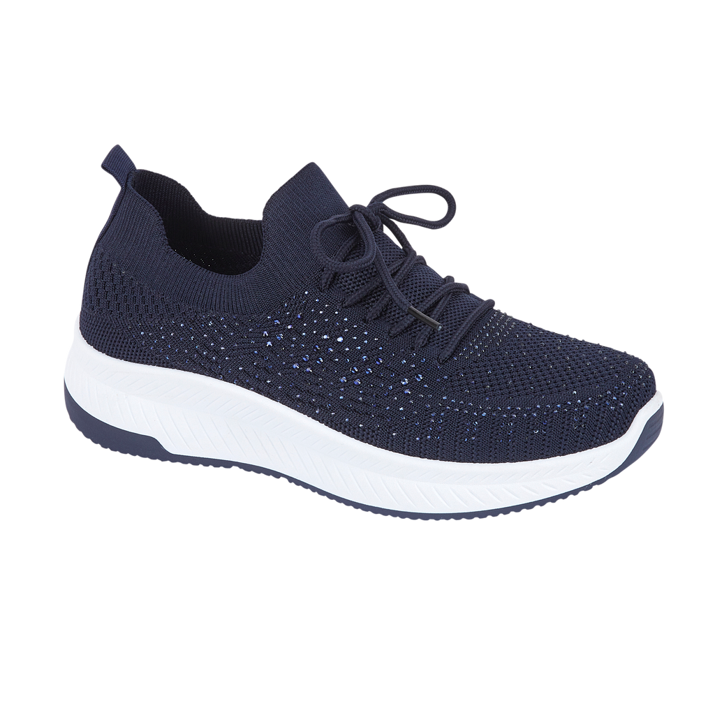Instep Navy blue lace up trainer with diamantes on white sole Calypso Urban Jacks