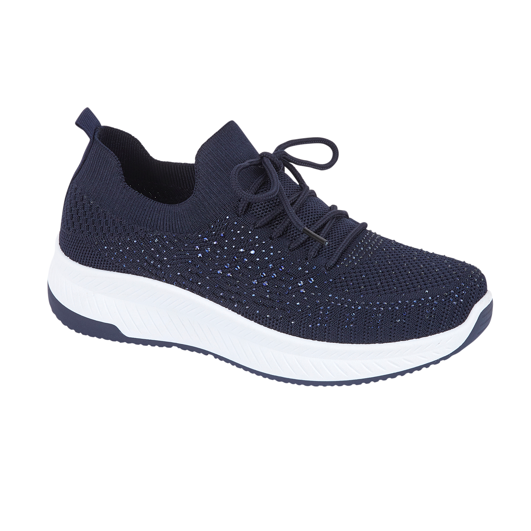 Instep Navy blue lace up trainer with diamantes on white sole Calypso Urban Jacks