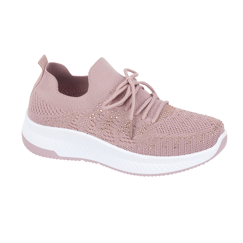 Instep Pink lace up diamante trainer with white sole Calypso Urban Jacks