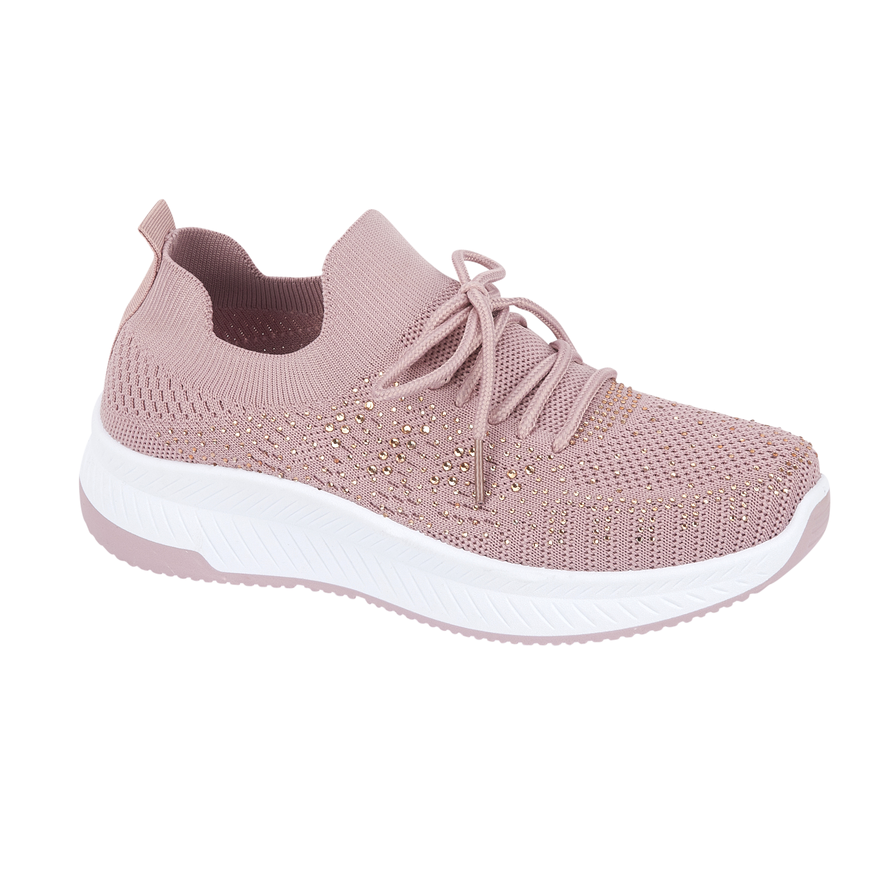 Instep Pink lace up diamante trainer with white sole Calypso Urban Jacks
