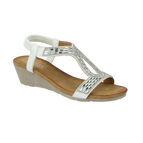 White wedge sandal with embellishments Cape Verde JO & JOE Collection