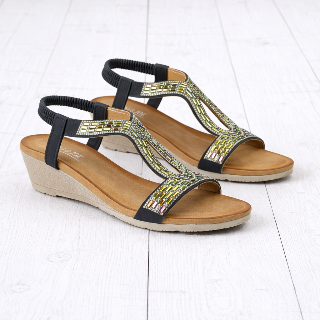 Pair of Black embellished wedge sandals Cape Verde JO & JOE Collection