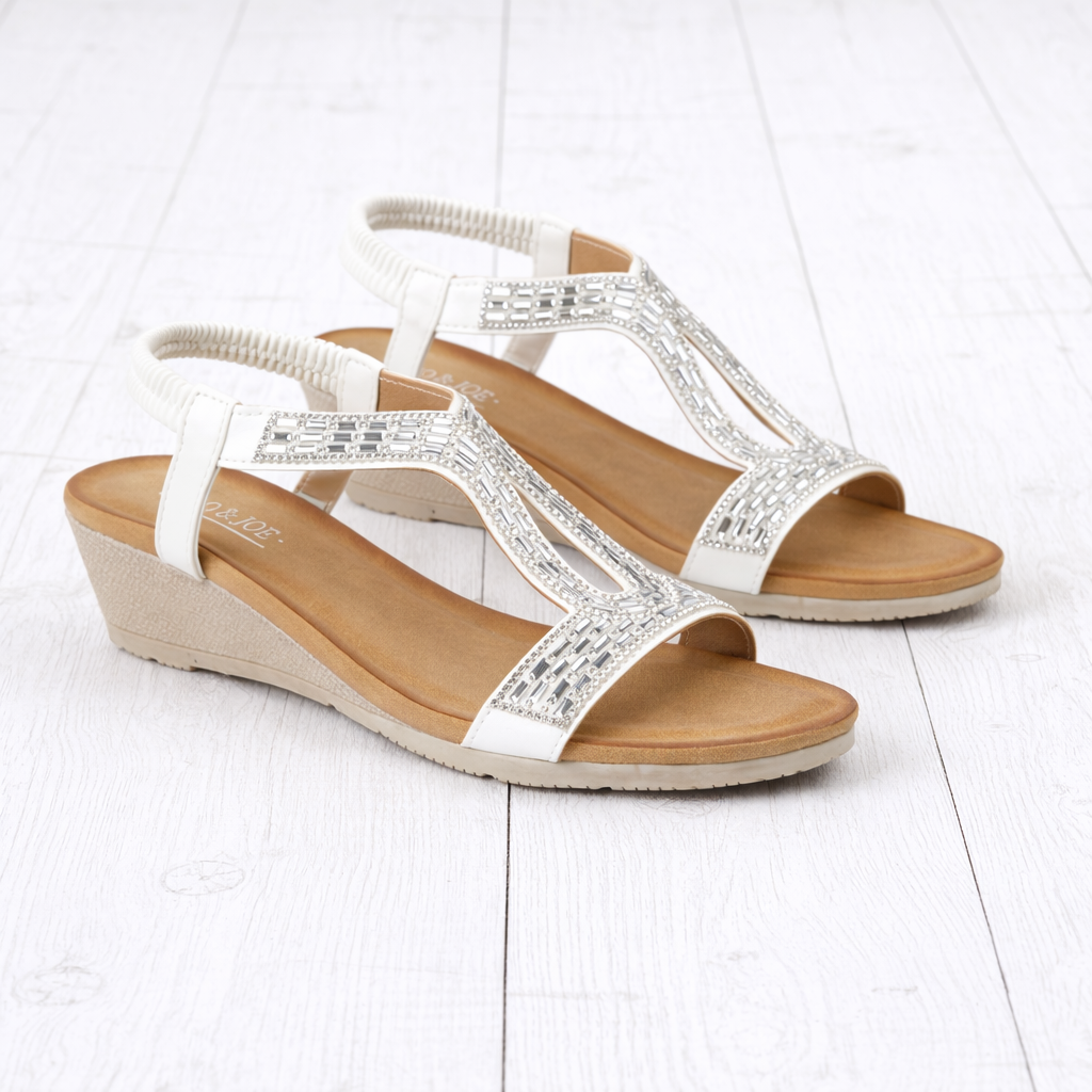 White wedge sandals with embellishment Cape Verde JO & JOE Collection