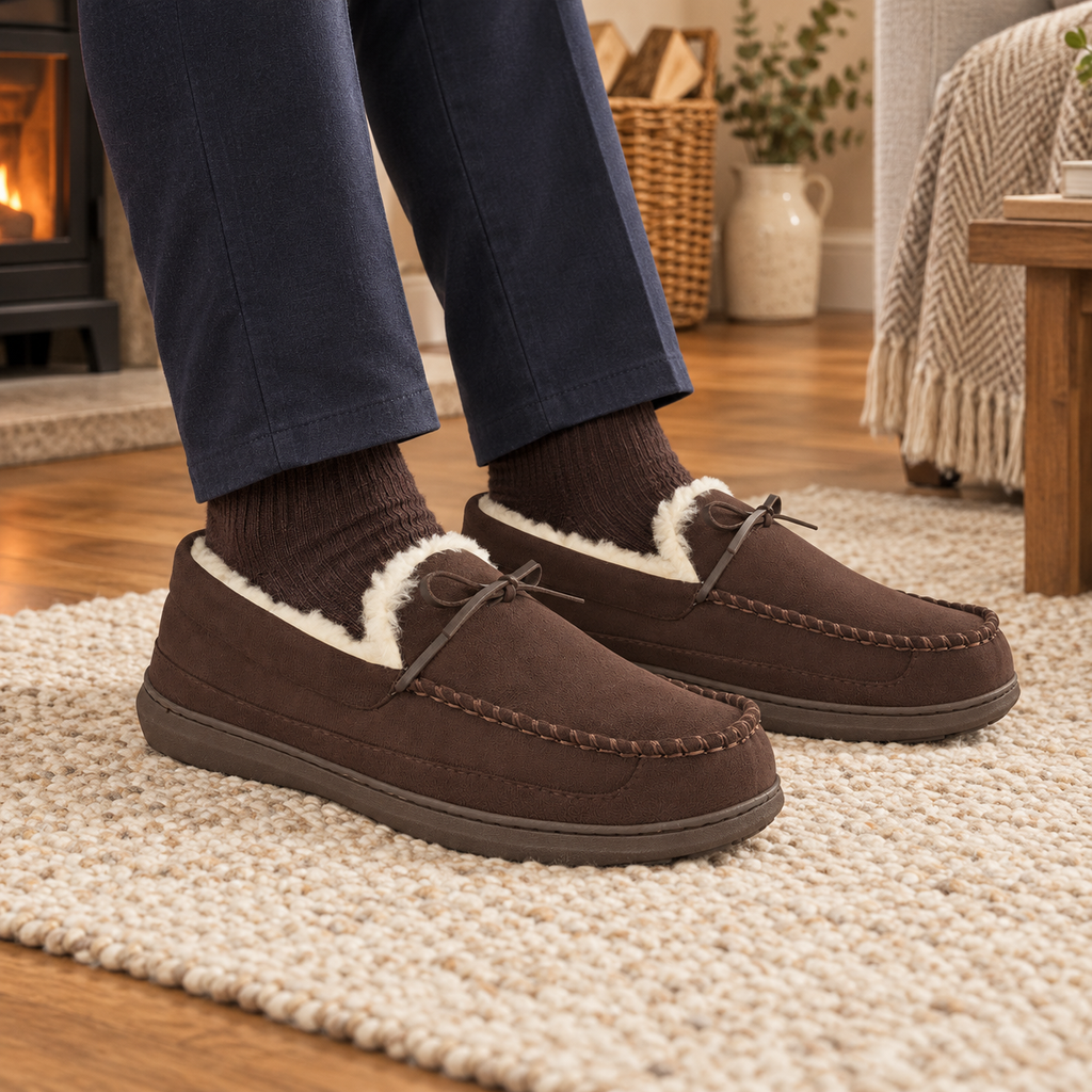 Cranford Fur Lined Moccasin Slippers
