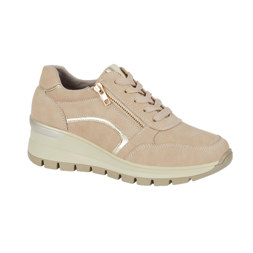 Beige trainer sporty wedge with zip Dawlish Shoes by Emma 