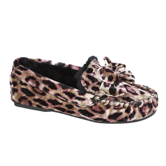 Eliza Leopard Moccasin Slippers