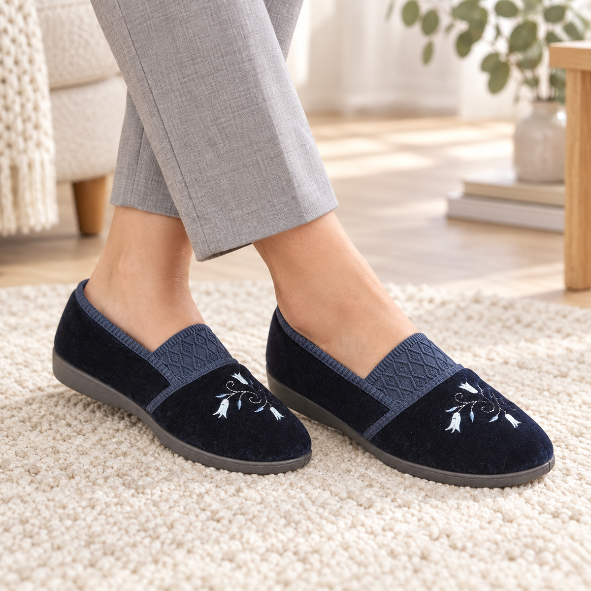 Enid Wide Fit Embroidered Slippers