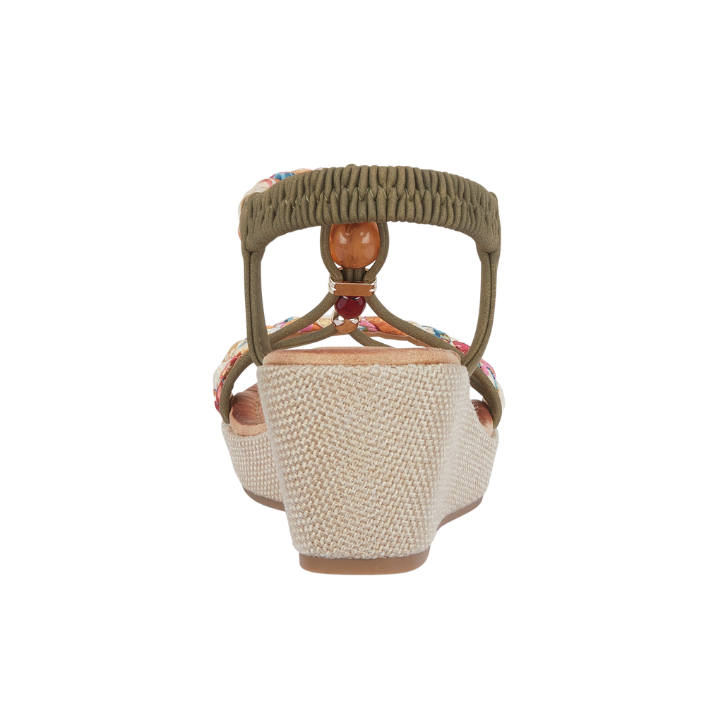 Khaki woven sandal with a wedge heel 