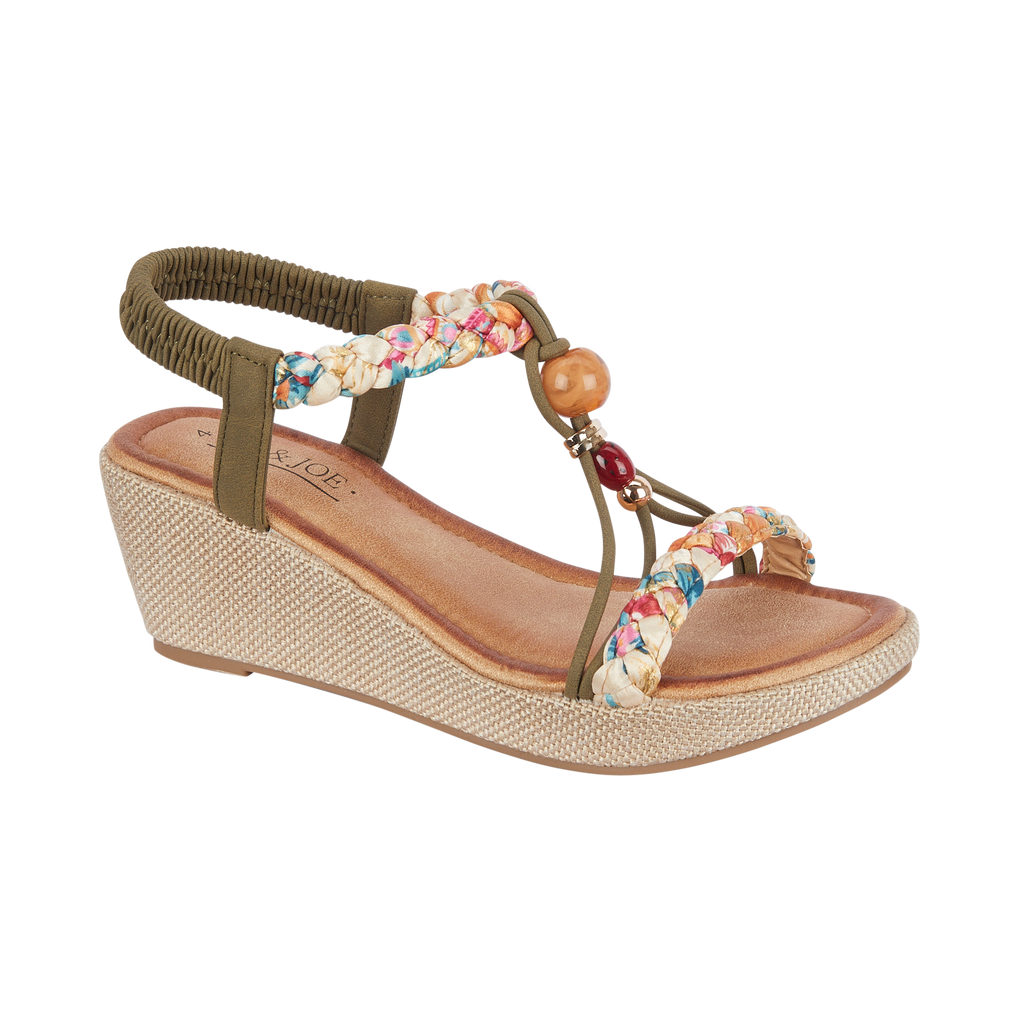 Khaki wedge sandal with floral strap Faro JO & JOE