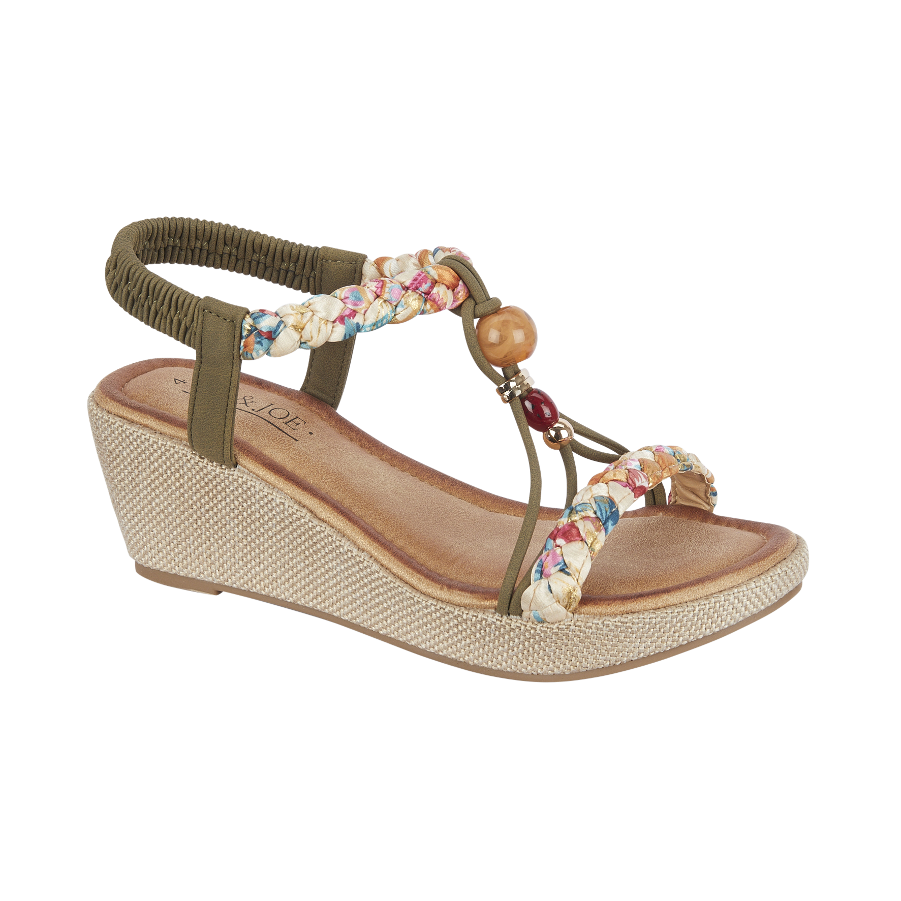 Khaki wedge sandal with floral strap Faro JO & JOE