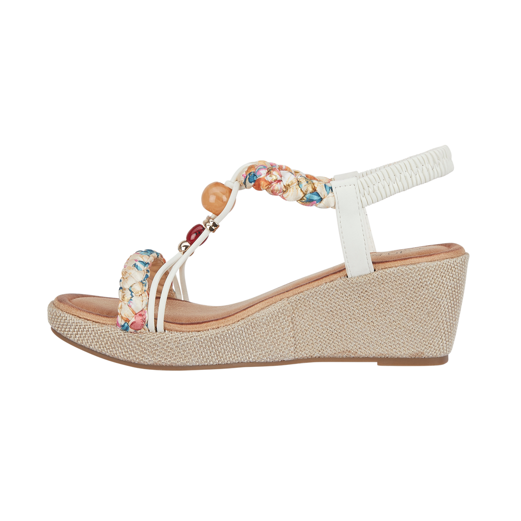 White wedge sandal with floral anklet and textured sole Faro JO & JOE