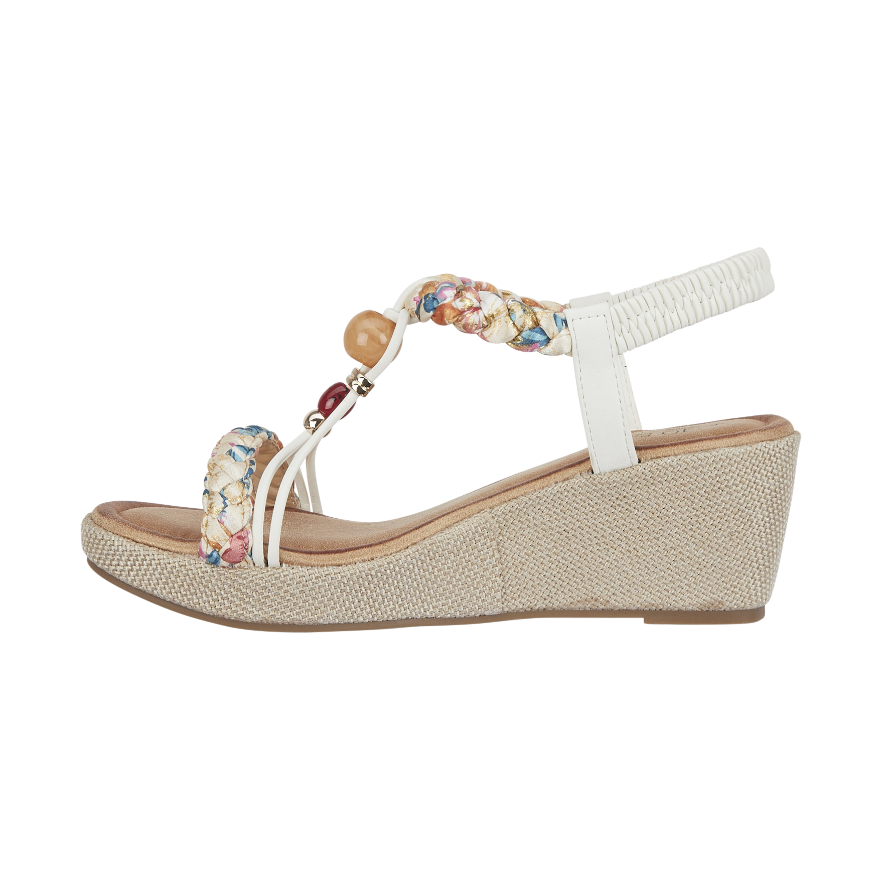 White wedge sandal with floral anklet and textured sole Faro JO & JOE