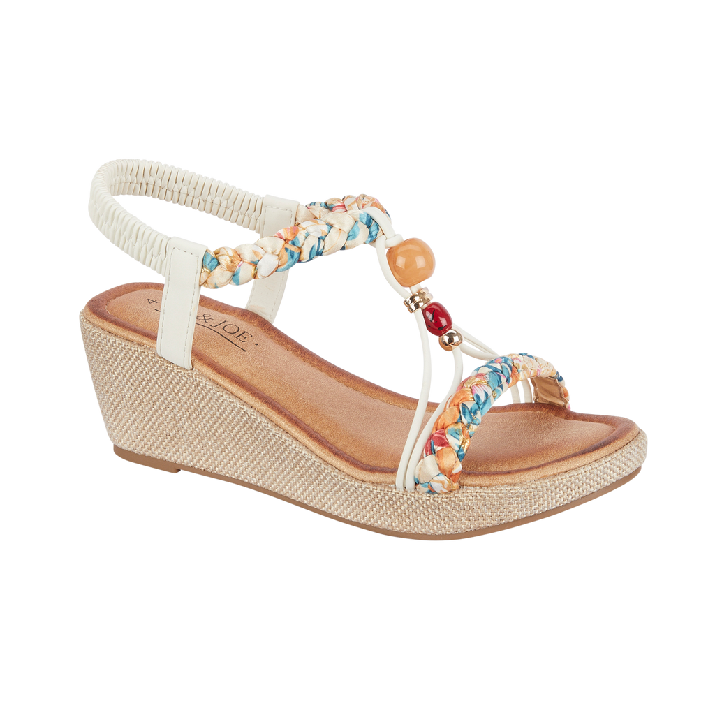 White wedge sandal with floral strap and beads Faro JO & JOE