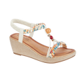 White wedge sandal with floral strap and beads Faro JO & JOE