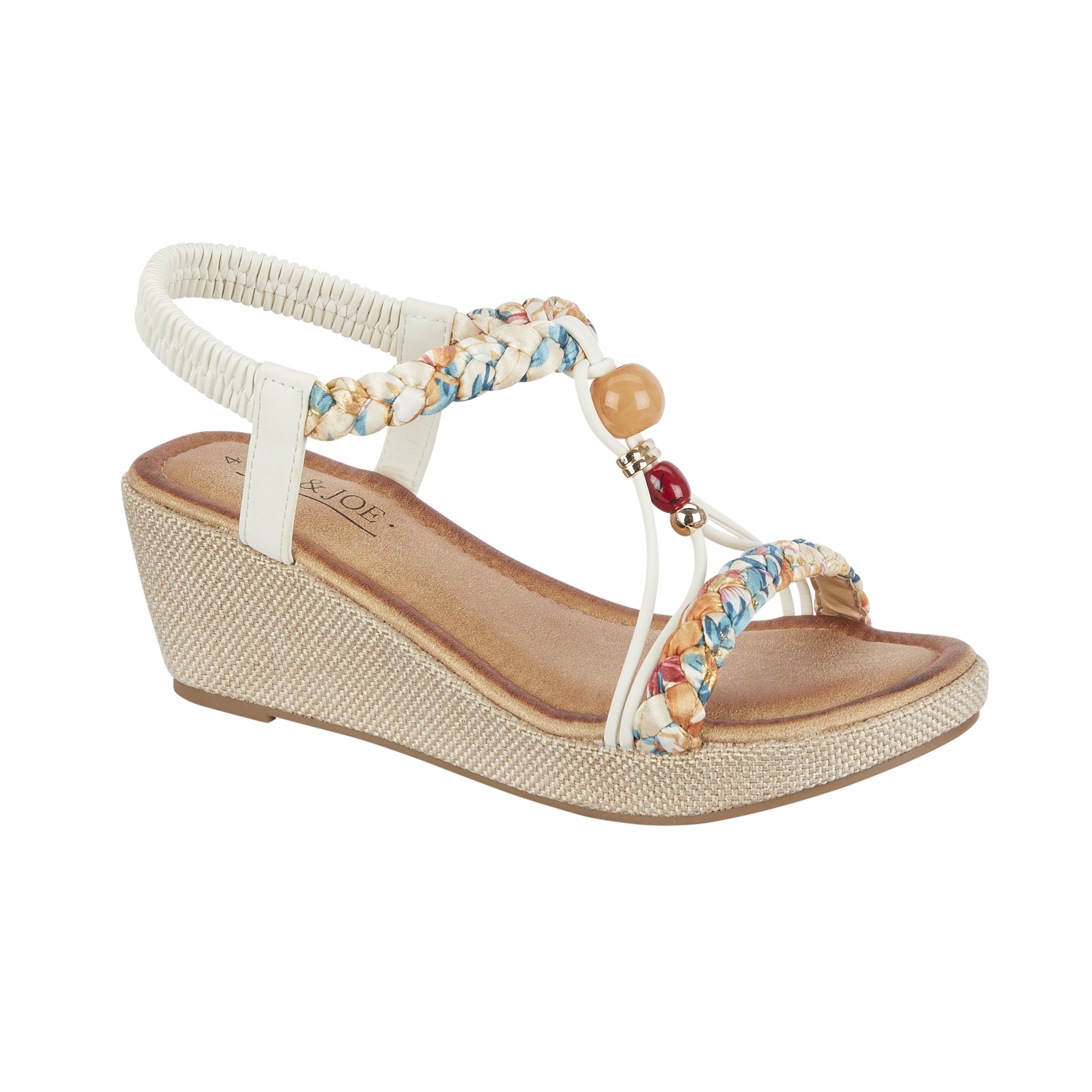 White wedge sandal with floral strap and beads Faro JO & JOE