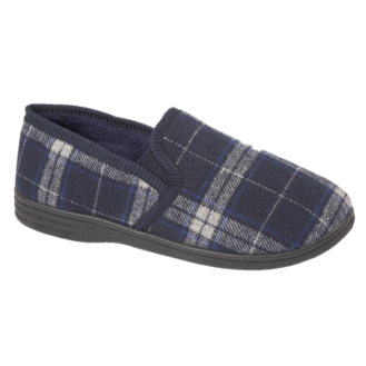Fife Navy Checked Twin Gusset Slippers