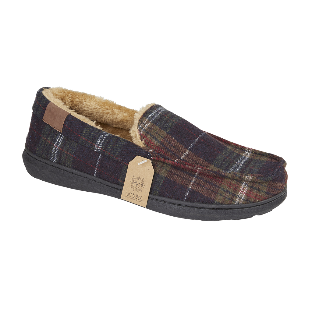 Galway Brown Checked Moccasin Slippers