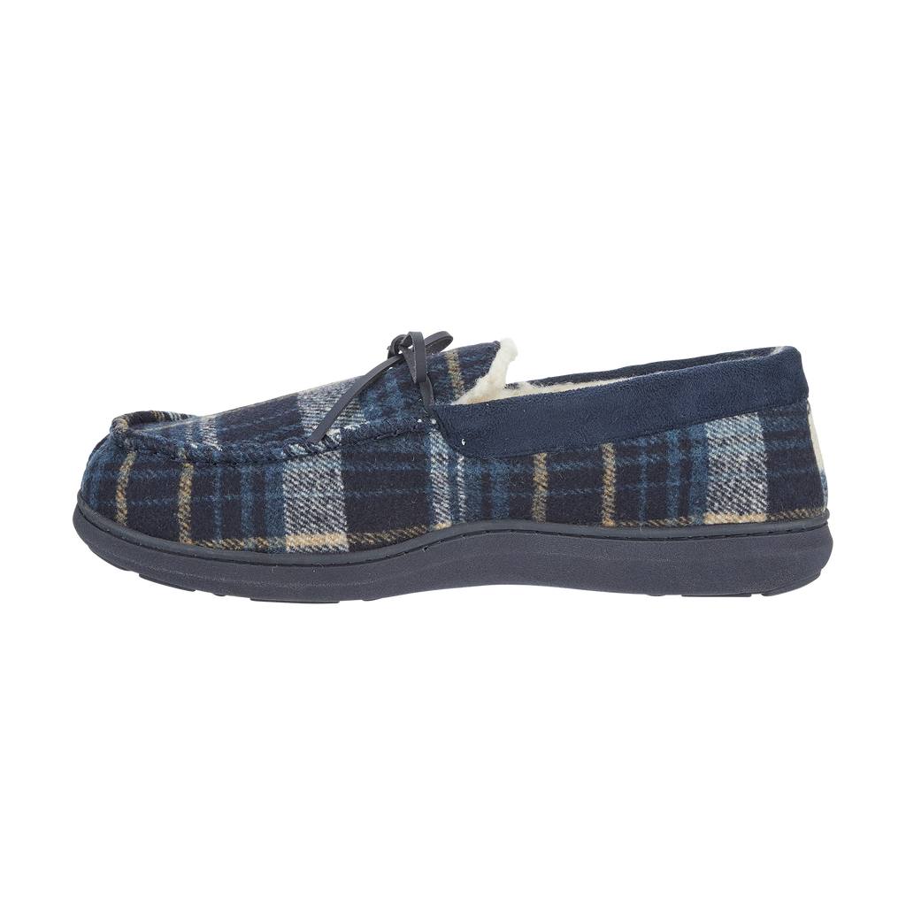 Glamorgan Blue Tartan Moccasin Slippers