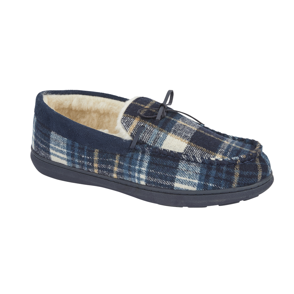 Glamorgan Blue Tartan Moccasin Slippers
