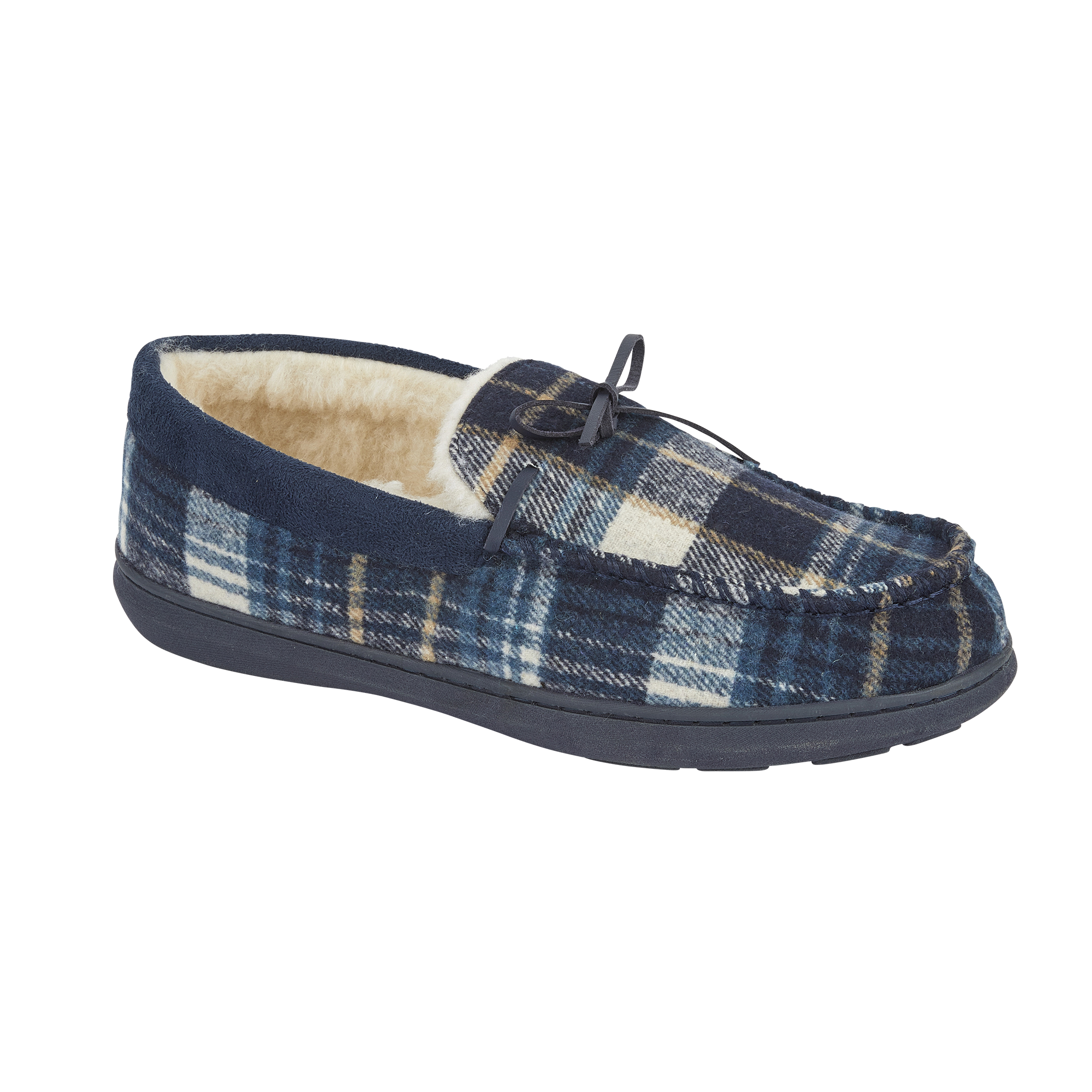 Glamorgan Blue Tartan Moccasin Slippers