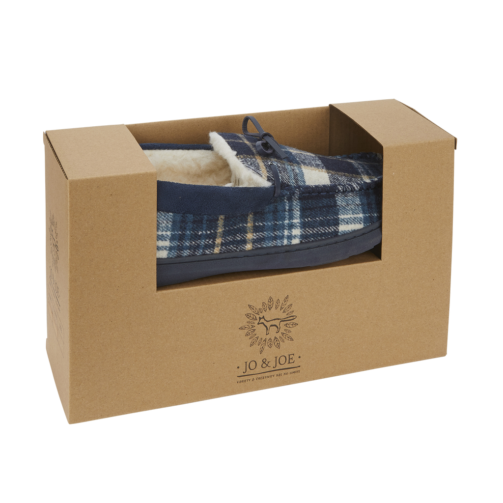 Glamorgan Blue Tartan Moccasin Slippers