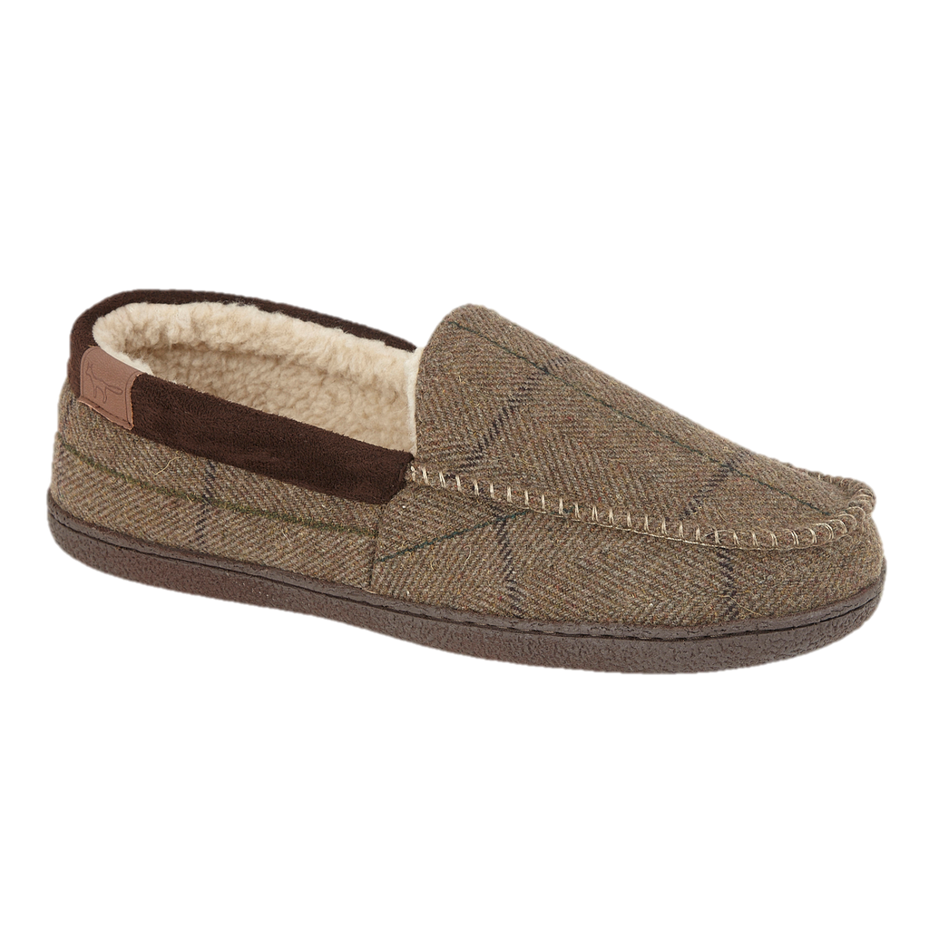 Glengarry Brown Tweed Moccasin Slippers