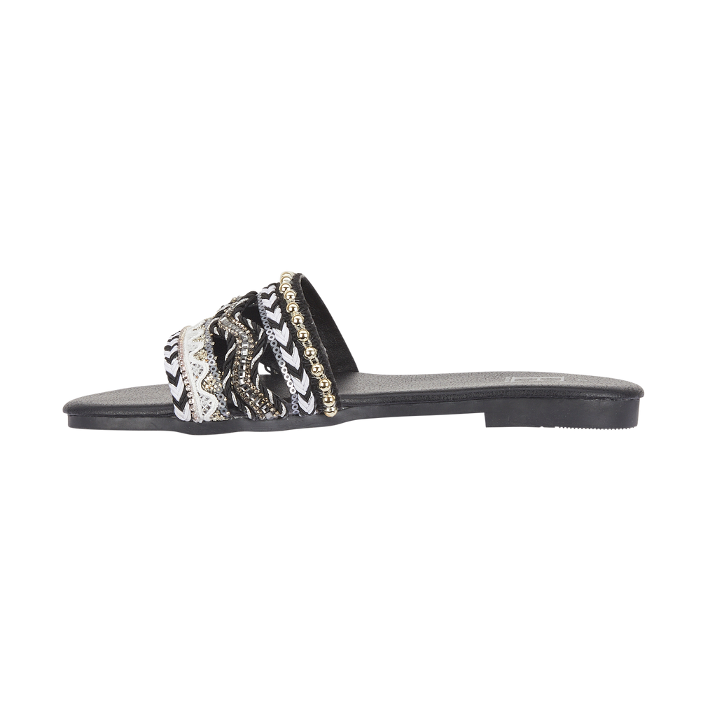 Black slip-on sandal with decorative strap Gypsy Shoes By Emma