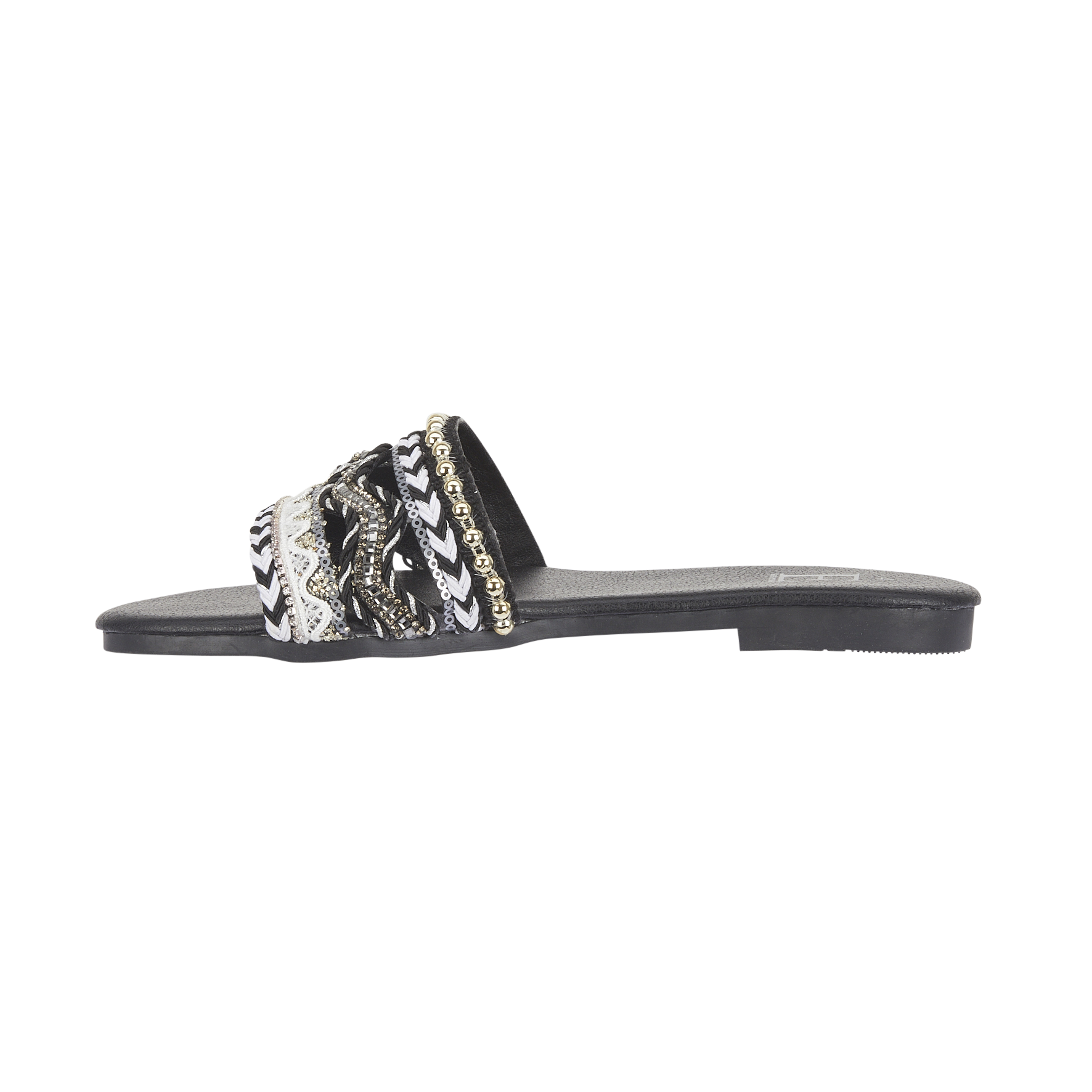 Black slip-on sandal with decorative strap Gypsy Shoes By Emma