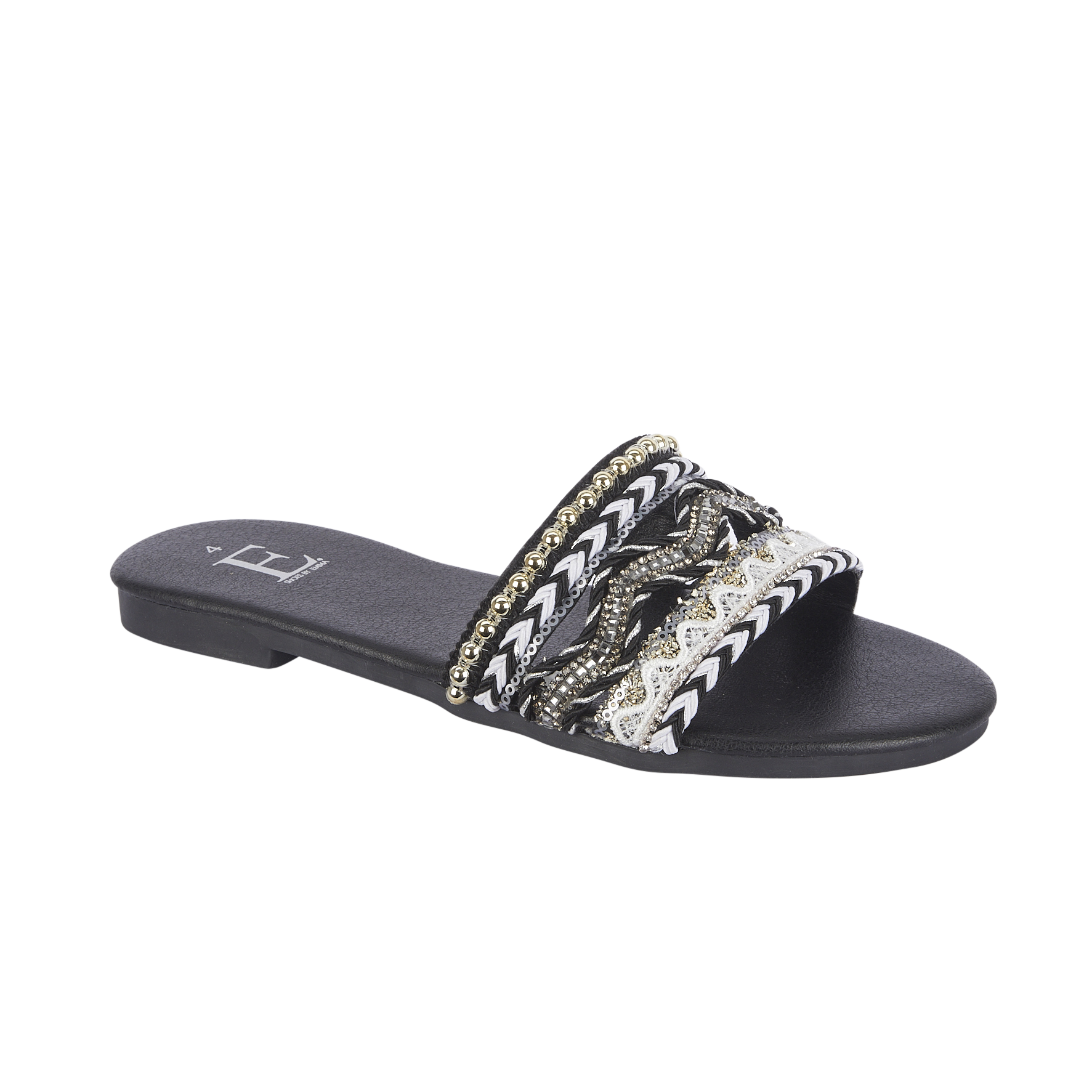 Black slip-on sandal with decorative strap Gypsy Shoes By Emma