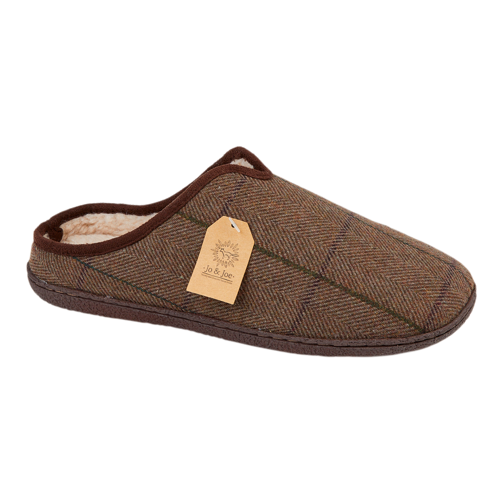 Hamish Dark Brown Tweed Mule Slippers