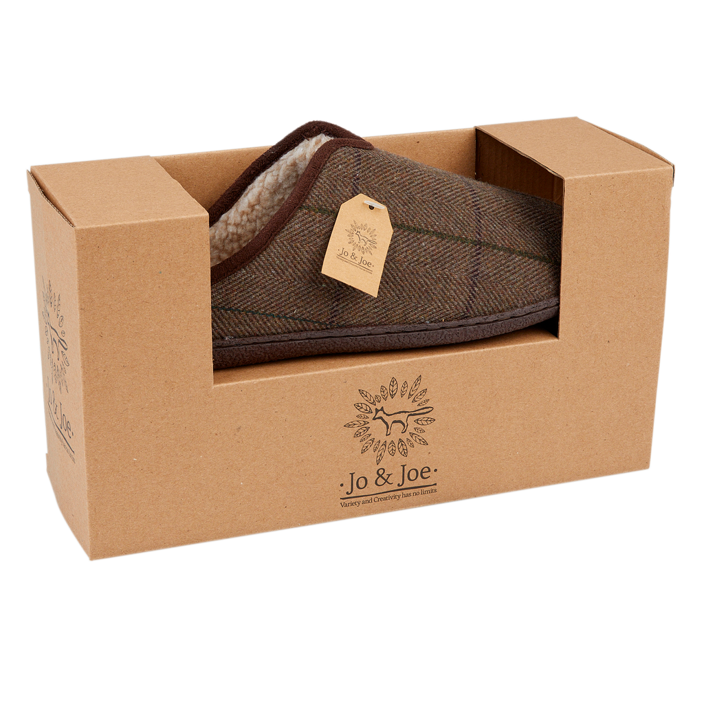 Hamish Dark Brown Tweed Mule Slippers