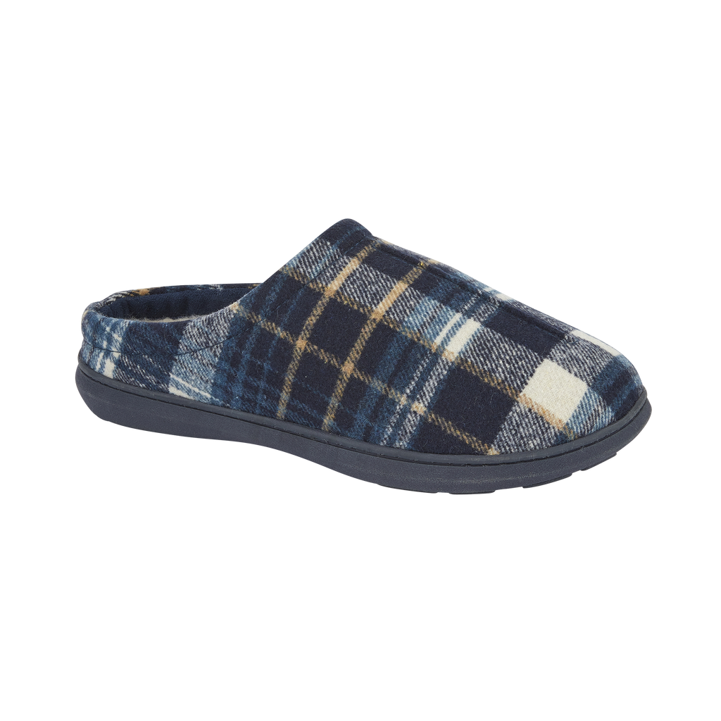 Inverness Navy Checked Mule Slippers