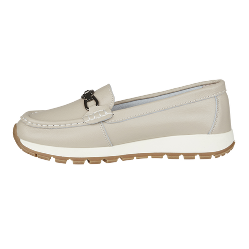 Smoke ecru leather loafer with metal trim on chunky sole JO & JOE