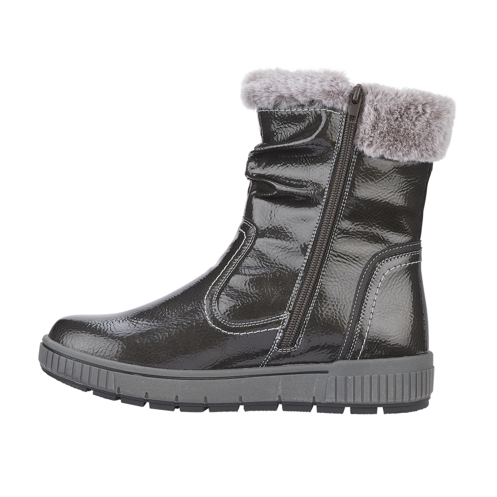 Jade Pewter Patent Ankle Boots