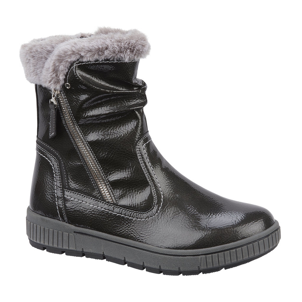 Jade Pewter Patent Ankle Boots