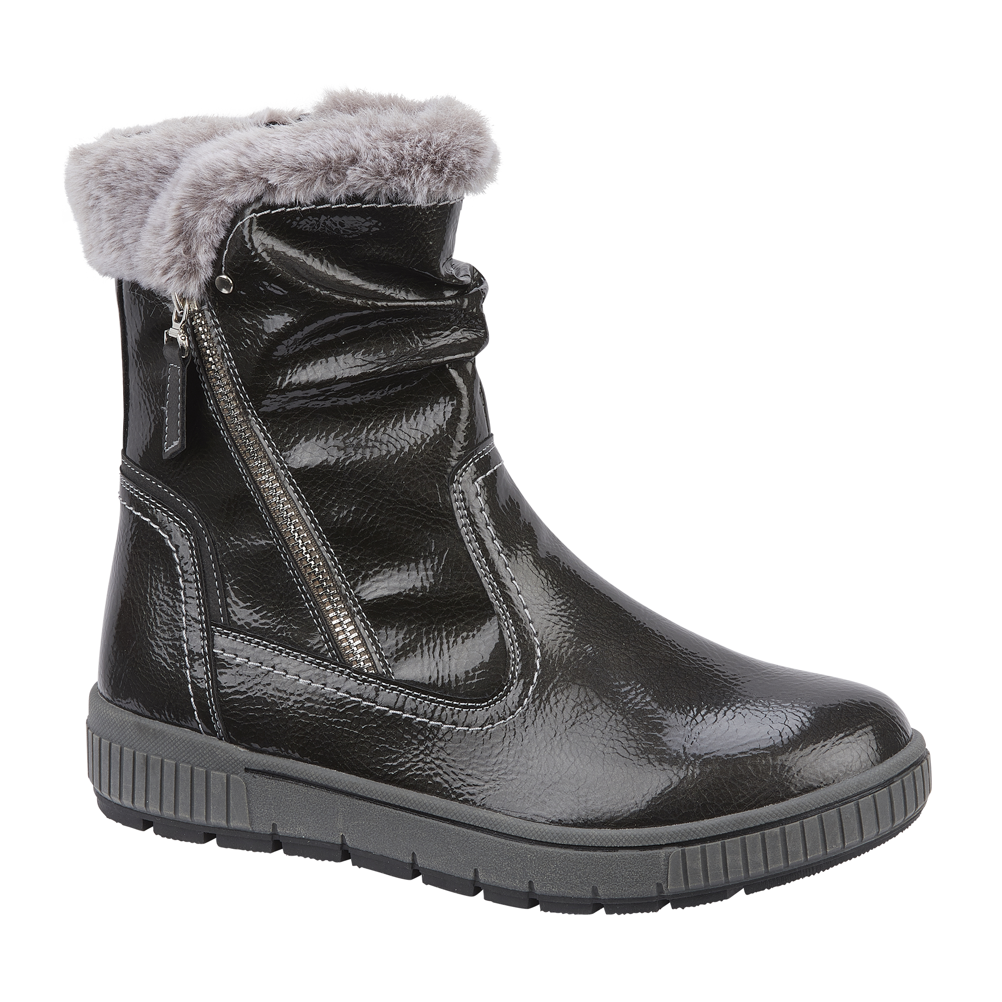 Jade Pewter Patent Ankle Boots