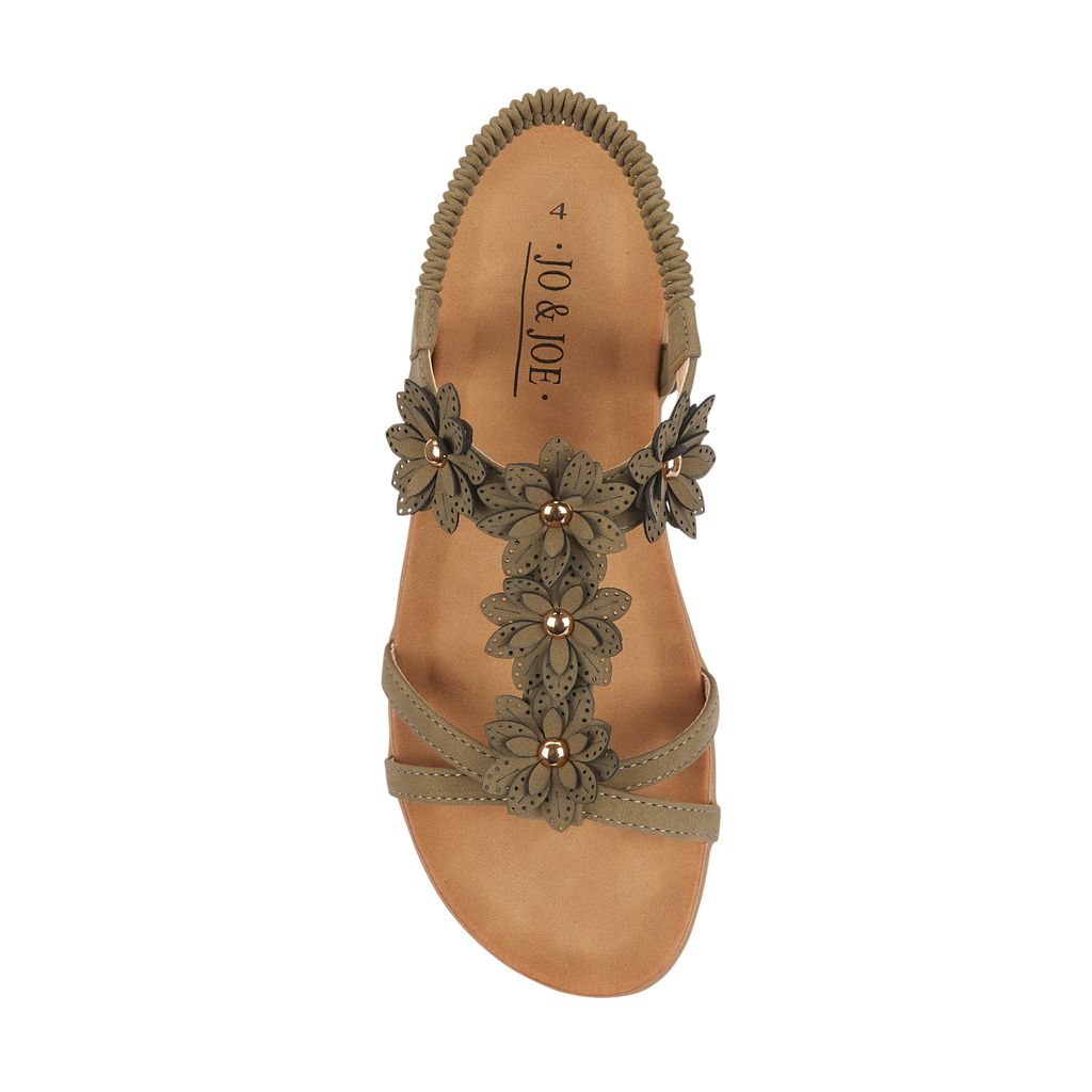 Khaki green sandal with floral decorations Jaipur JO & JOE