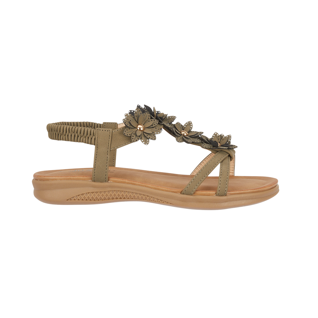 Khaki sandal with floral design Jaipur JO & JOE
