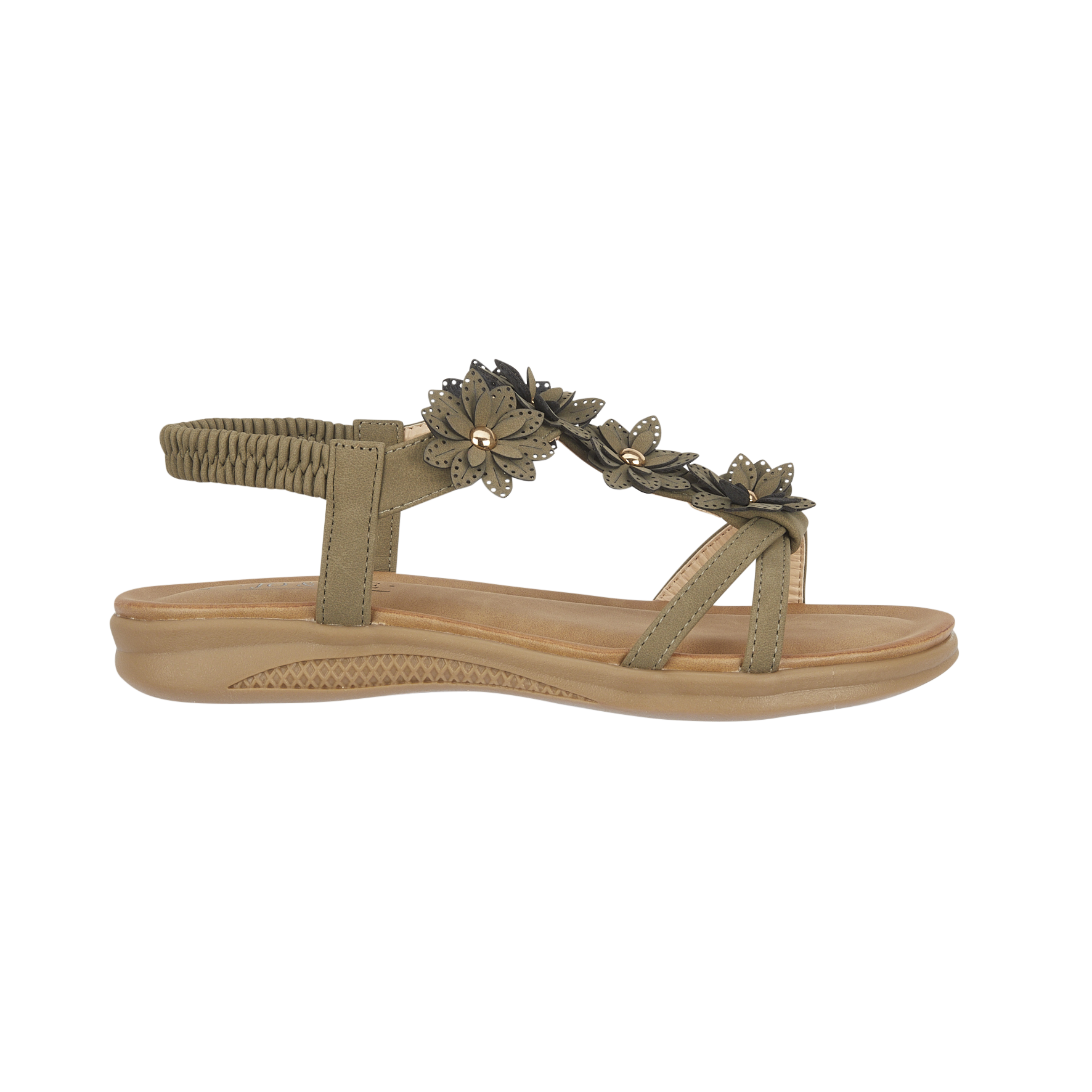 Khaki sandal with floral design Jaipur JO & JOE