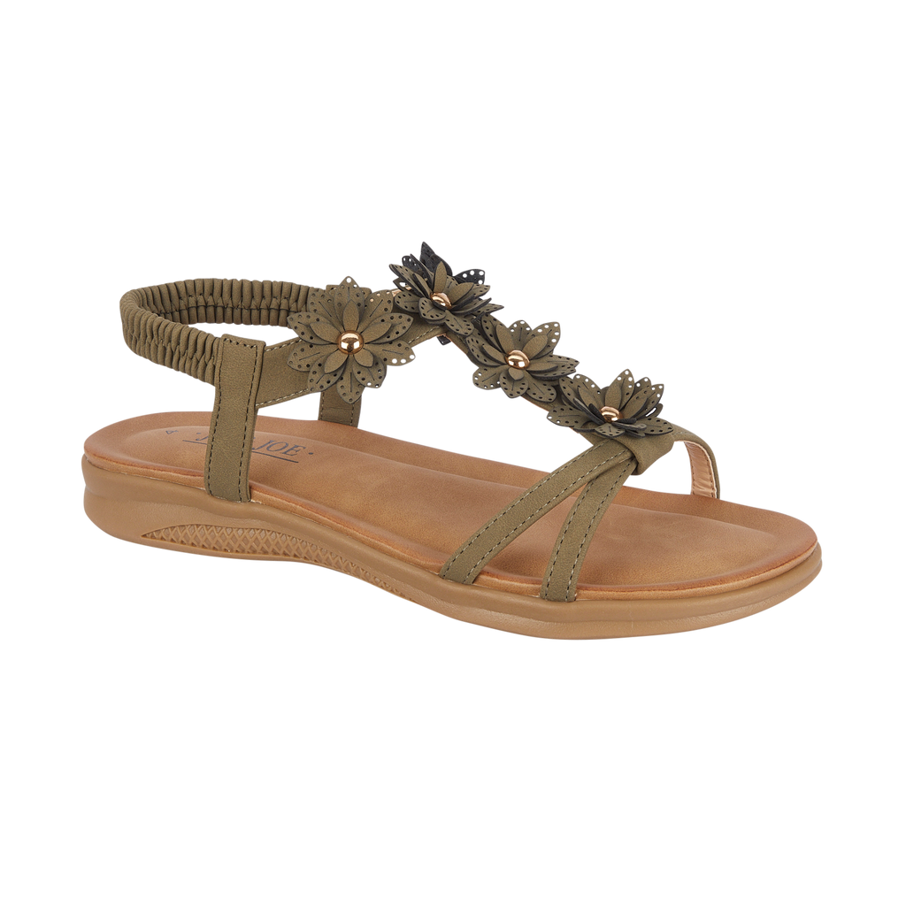Khaki green sandal with floral decorations Jaipur JO & JOE