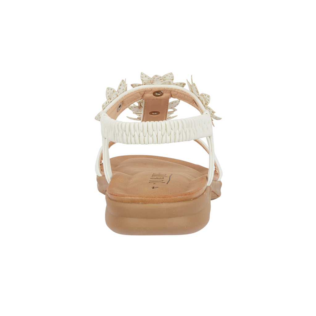 White sandal with floral elasticated straps 