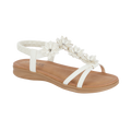 Ladies White floral embellished sandal with elasticated back on flat sole Jaipur JO & JOE