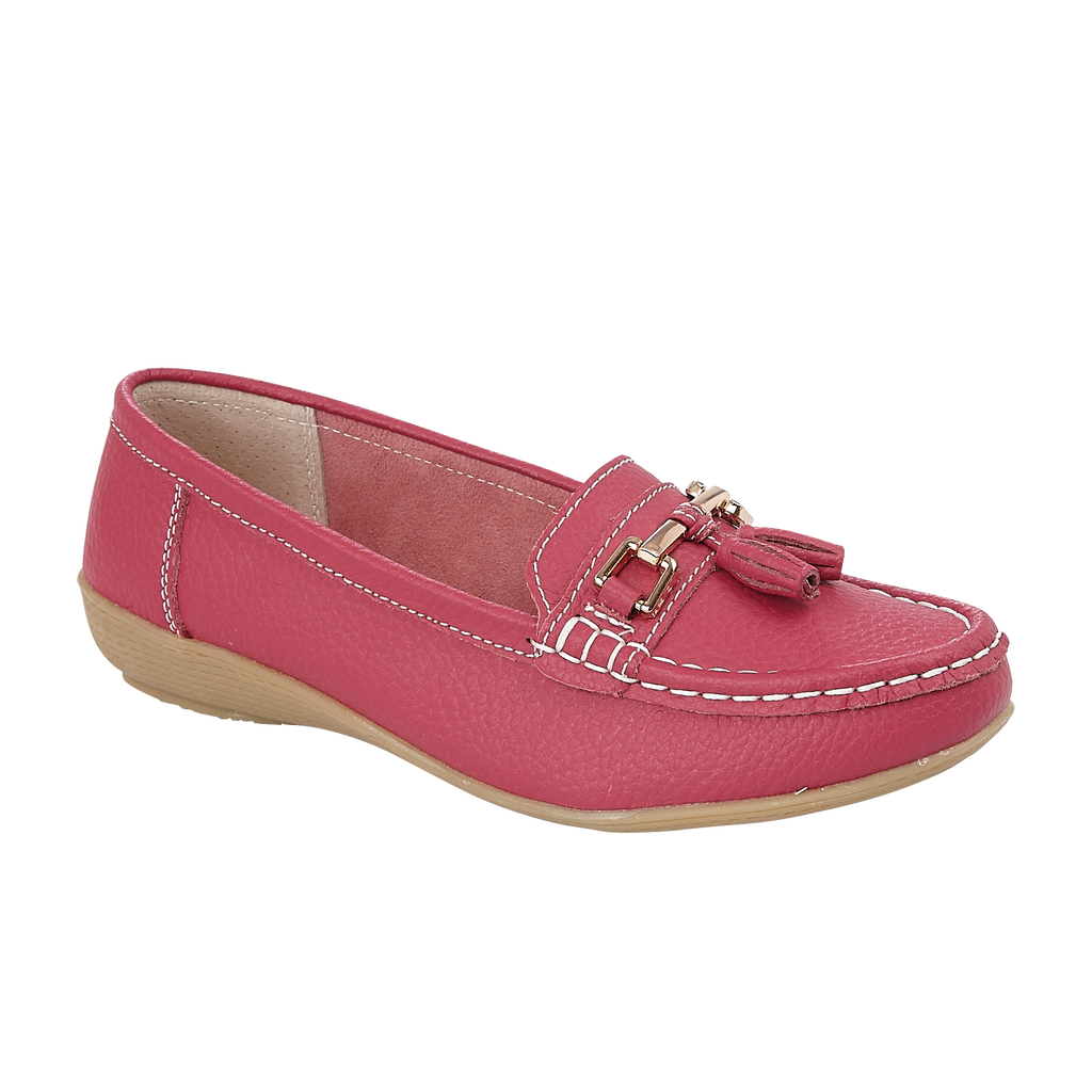 Fuchsia leather loafer shoe with tassel gold trim Nautical JO & JOE